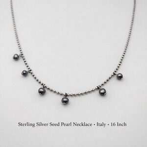 Vintage Delicate Sterling Silver Seed Pearl 16 inch Necklace